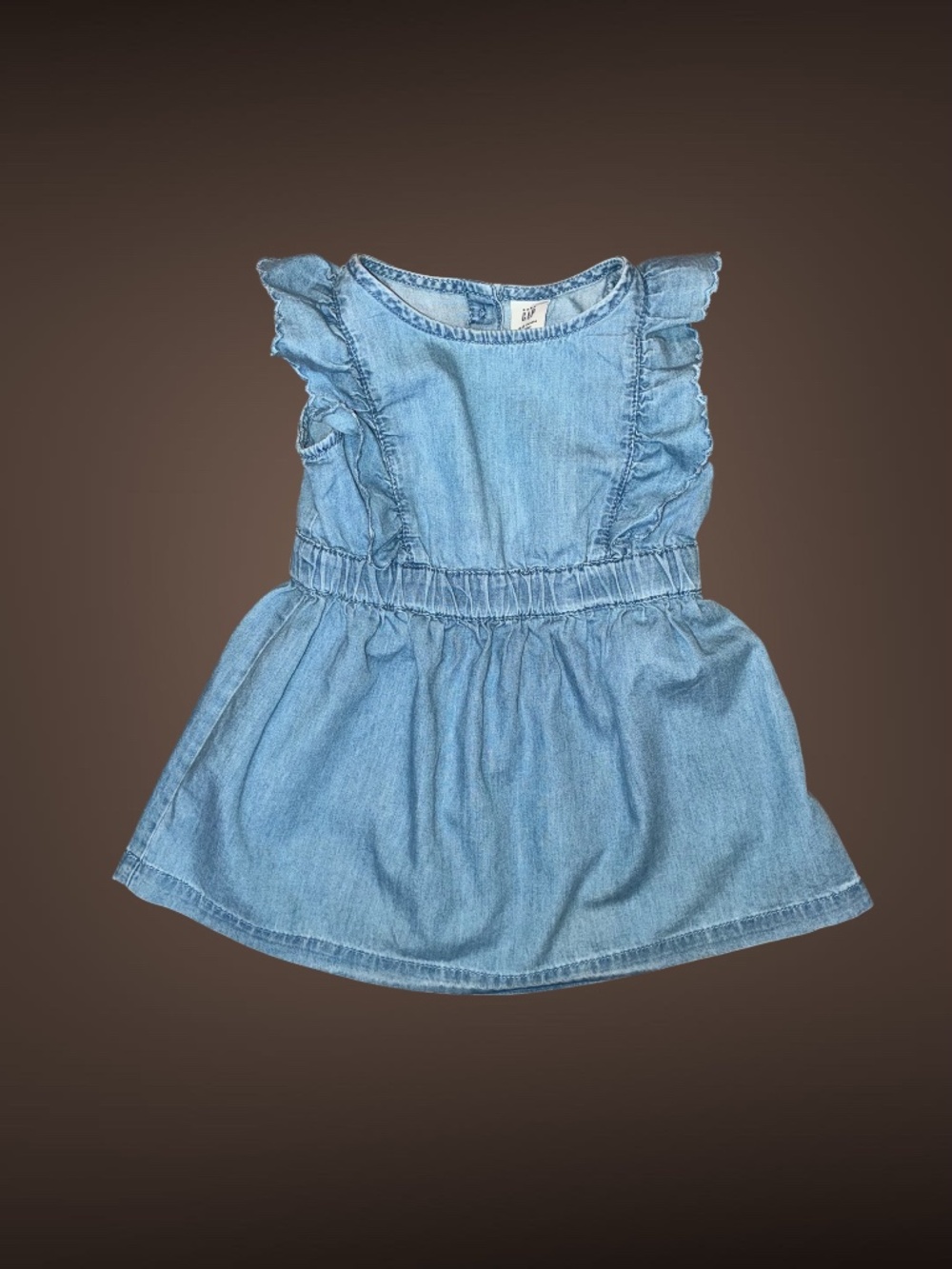Baby Gap Blue Denim Dress, Ruffle Detail, Button Closure, Size 12-18 months